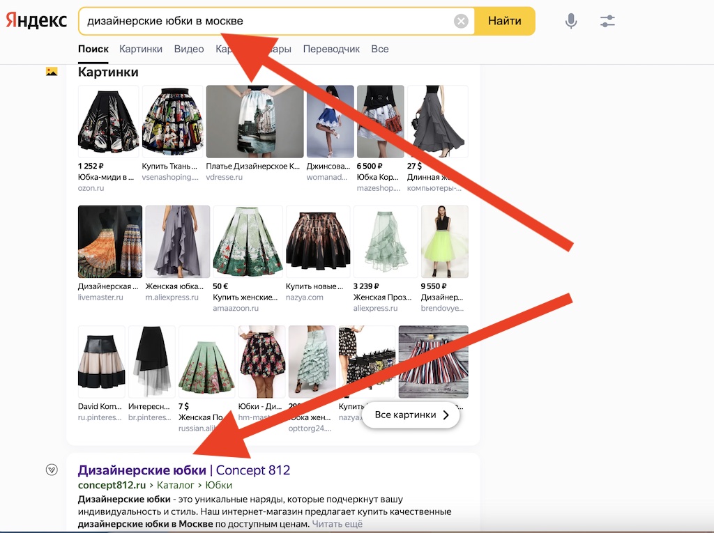 Позиции интернет-магазина по запросу дизайнерские юбки в москве в СПб