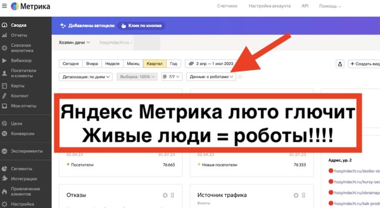Яндекс метрика определяет живых людей как роботов